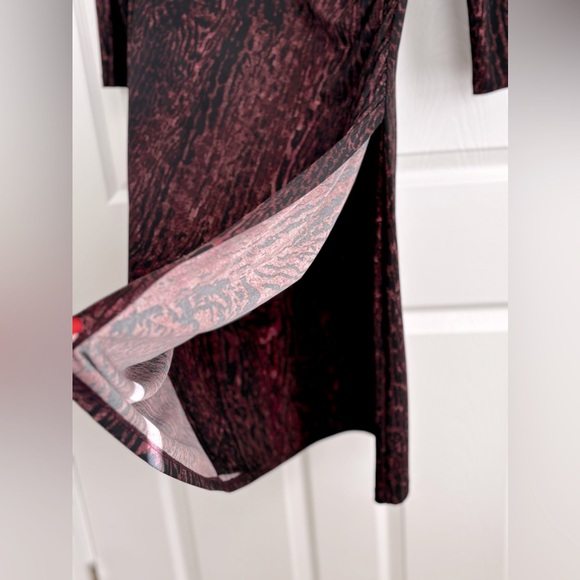 NWOT LAUREN RALPH LAUREN V NECK WRAP STYLE LONG SLEEVE BLACK/WINE DRESS SZ. 8 - Picture 7 of 13